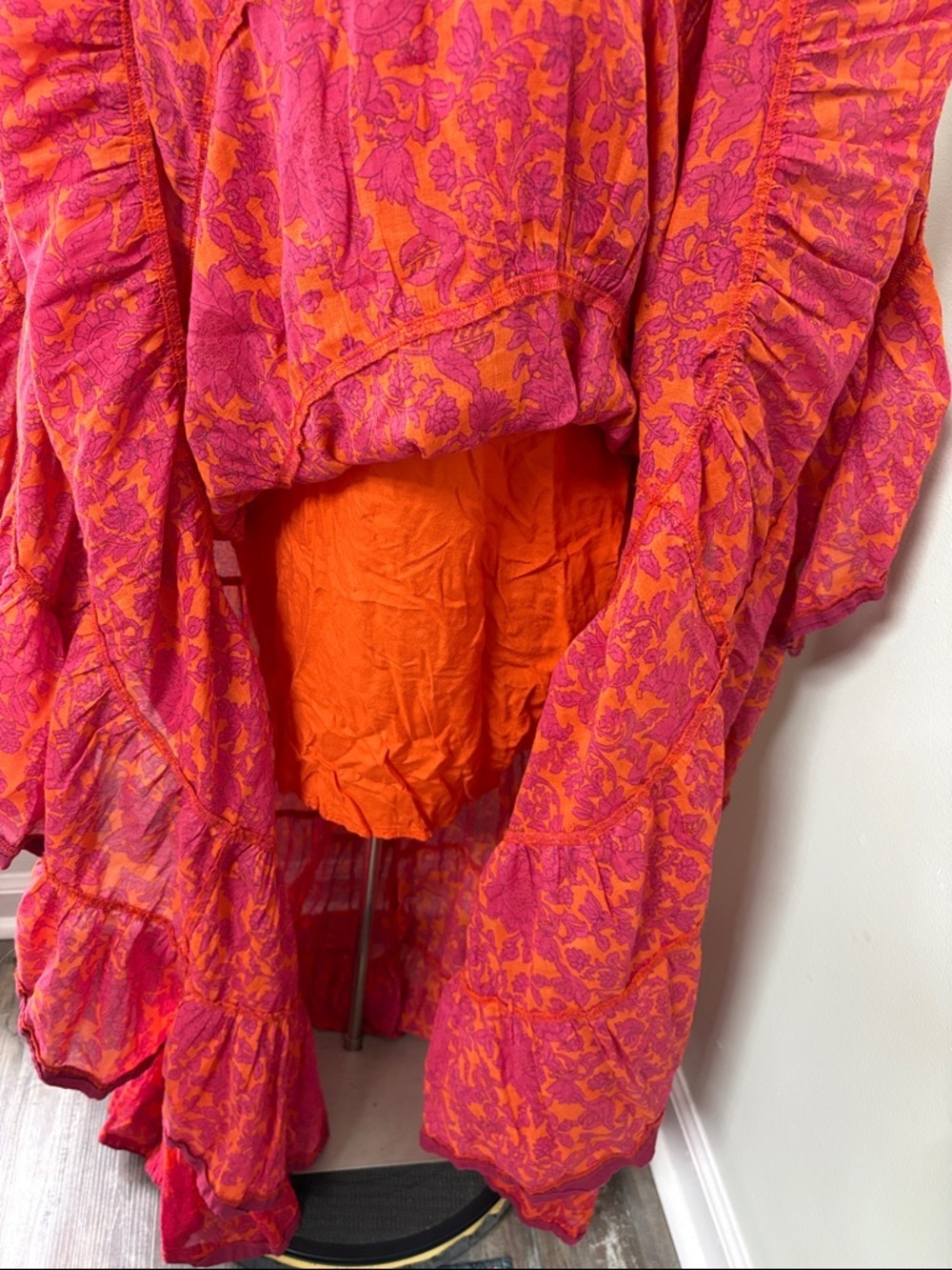 Free People Kikas Printed Midi Tiered Dress in Tangerine, Size XS - Picture 15 of 16